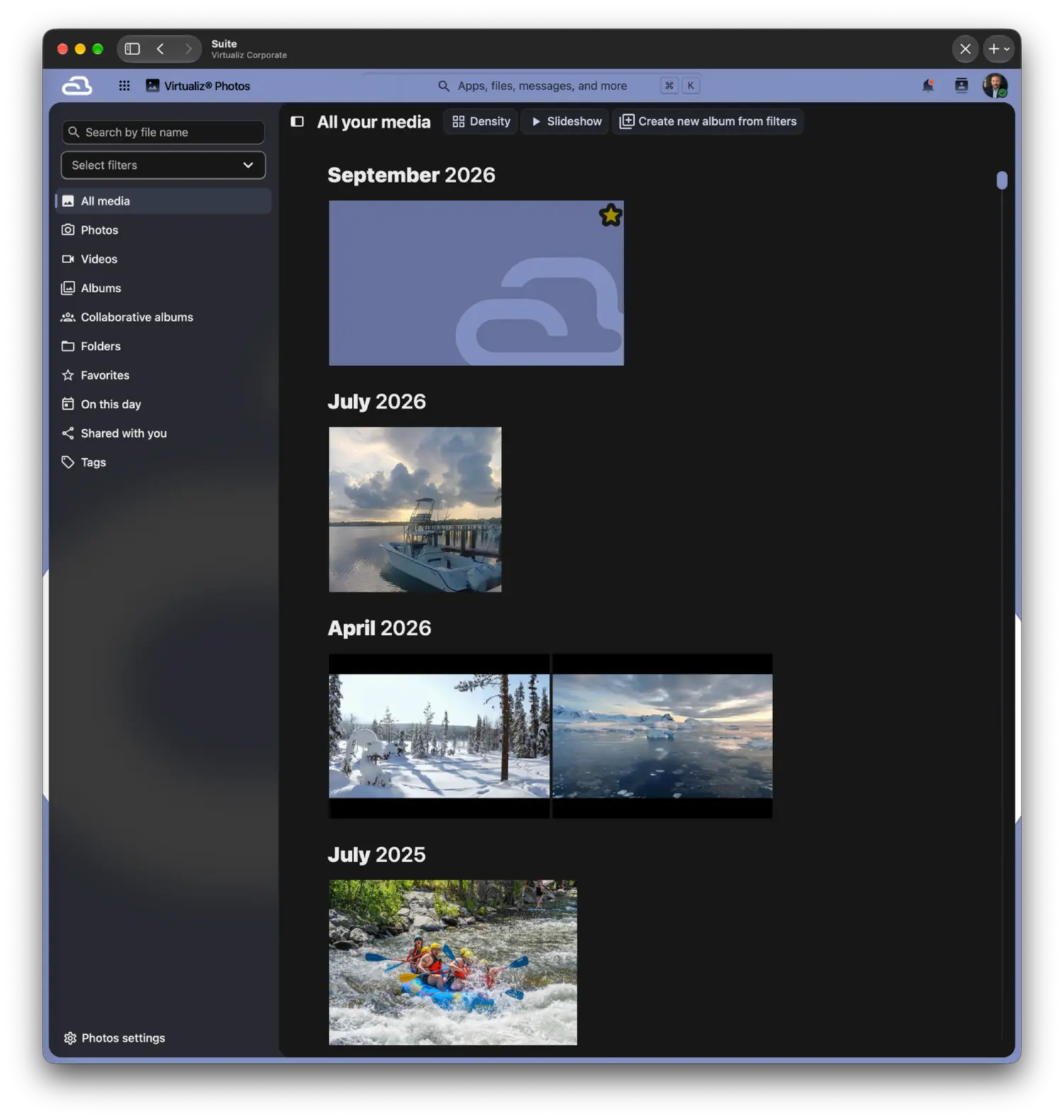 Pantalla real de Virtualiz® Photos dentro de Suite para macOS
